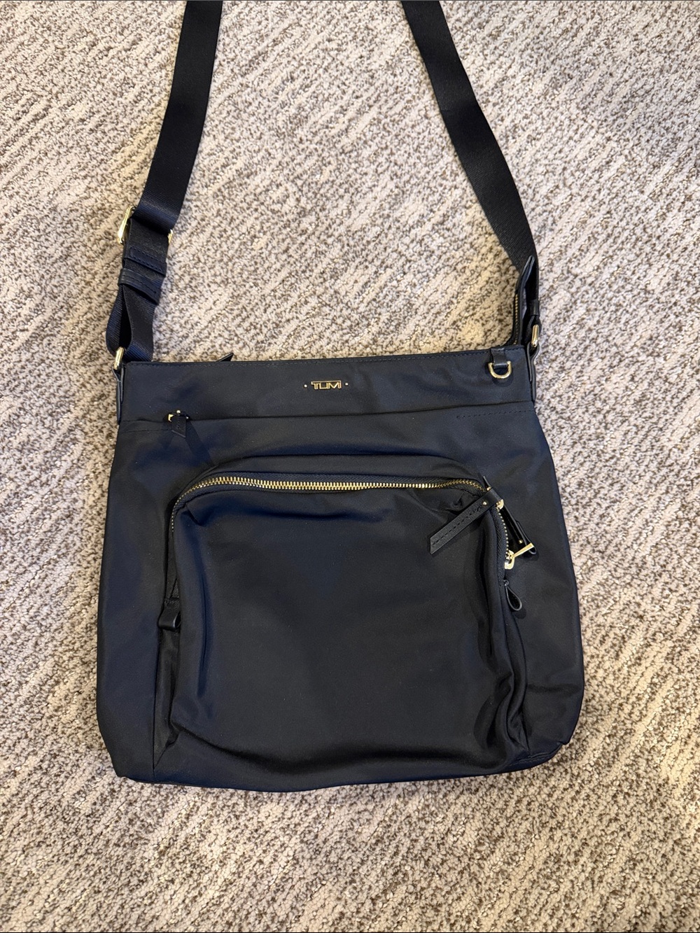 Tumi Black Nylon Shoulder Crossbody with Gold Accents